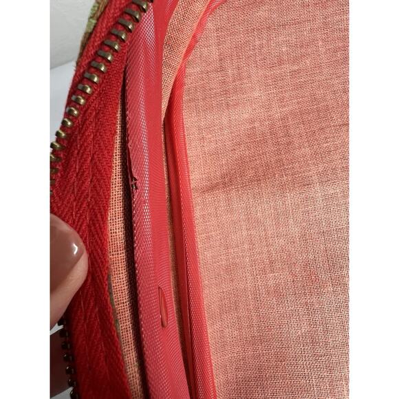 Vintage Suitcase Plaid Made in Japan Red Vinyl Pockets Zipper Retro Travel - Picture 14 of 16